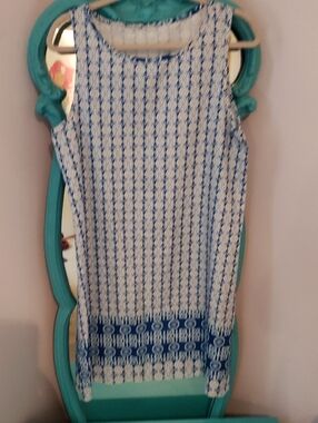 SHEIN White and Blue Asymmetrical Dress
